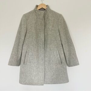 Talbots Wool Women's Gray Pea Coat Jacket w High Neck A Line Large Petite Read
